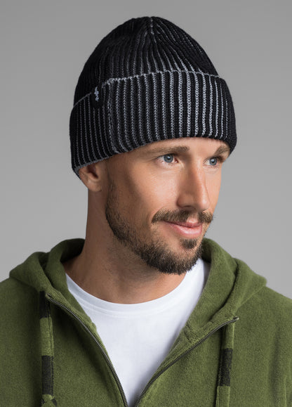 BLACK MERINO COTTON BEANIE